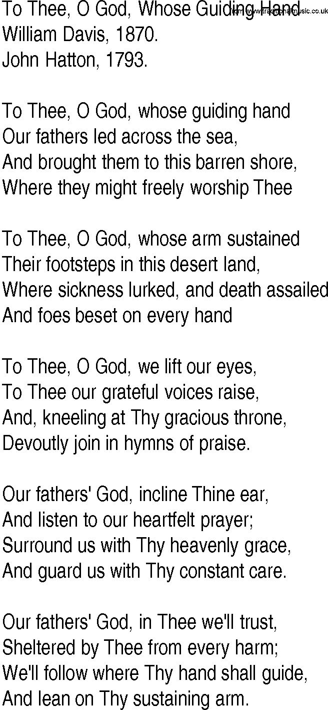 Hymn and Gospel Song: To Thee, O God, Whose Guiding Hand by William Davis lyrics