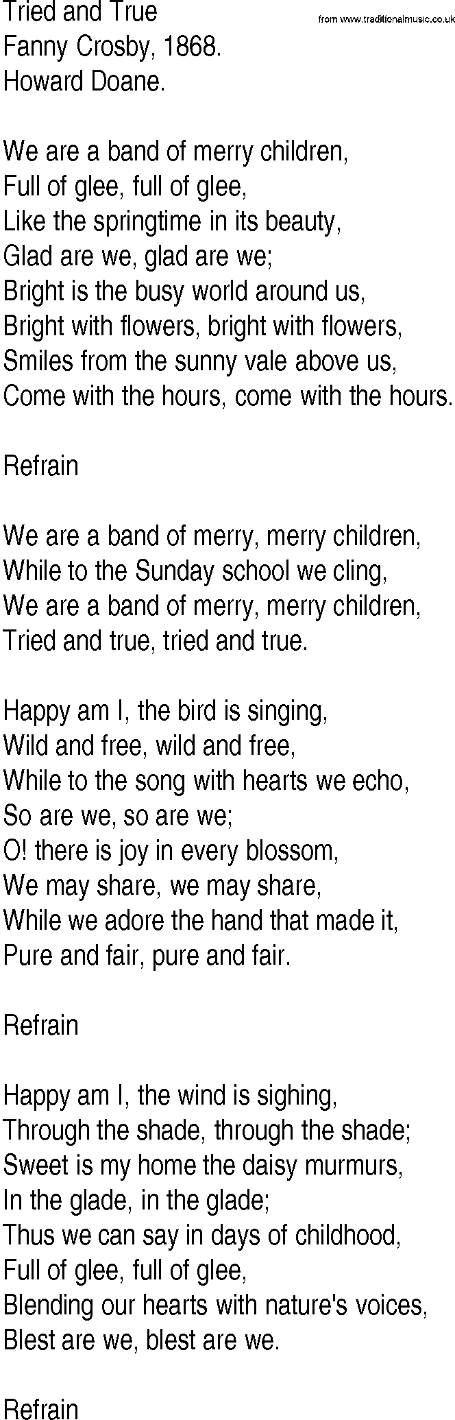 Hymn and Gospel Song: Tried and True by Fanny Crosby lyrics