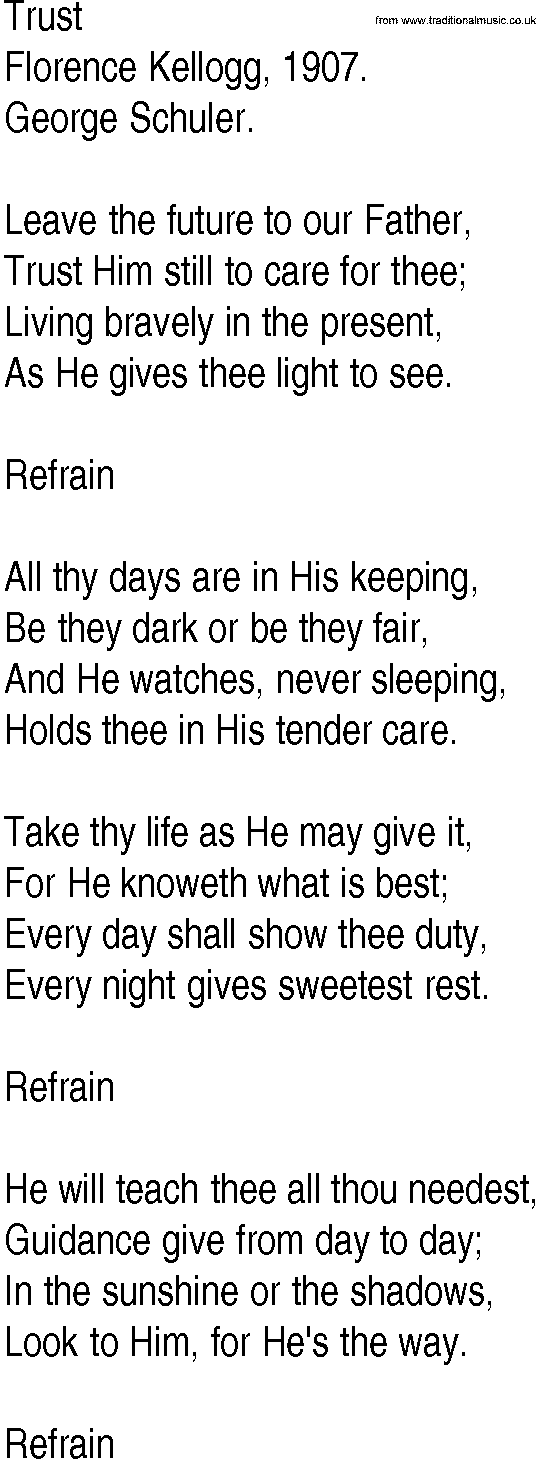 Hymn and Gospel Song: Trust by Florence Kellogg lyrics