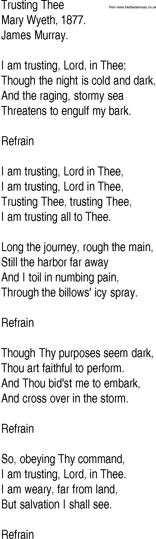 Hymn and Gospel Song: Trusting Thee by Mary Wyeth lyrics