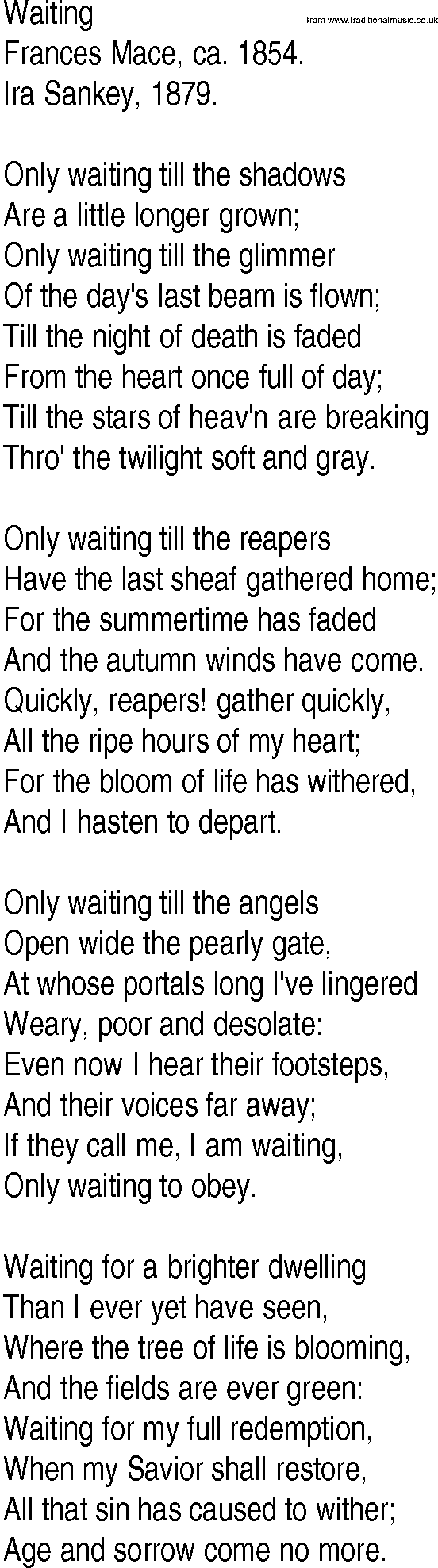Hymn and Gospel Song: Waiting by Frances Mace ca lyrics
