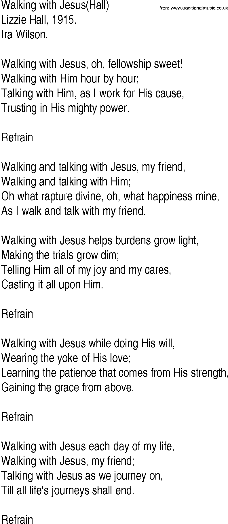 Hymn and Gospel Song: Walking with Jesus(Hall) by Lizzie Hall lyrics