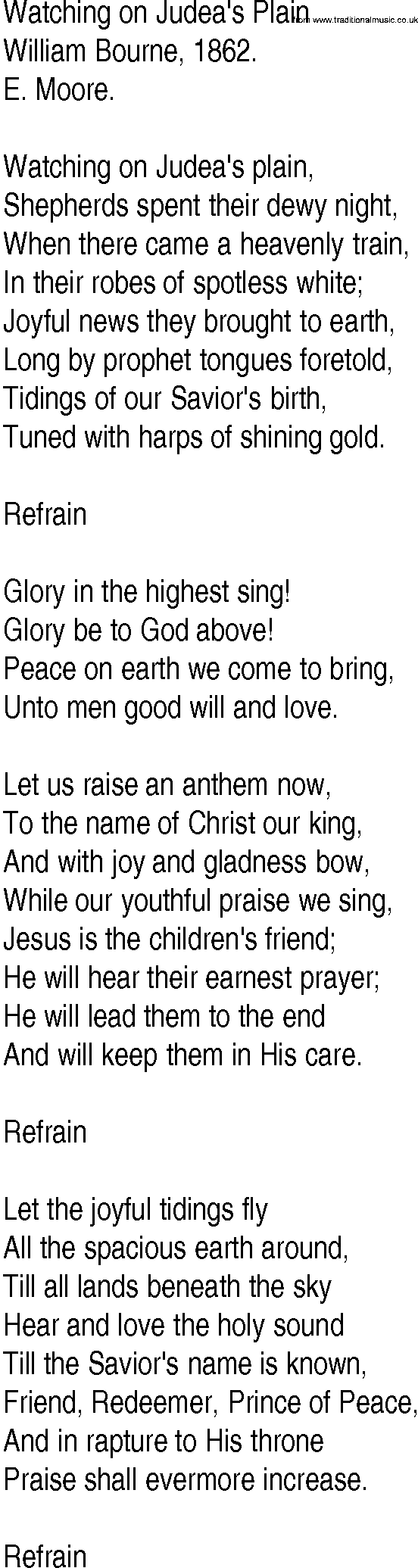 Hymn and Gospel Song: Watching on Judea's Plain by William Bourne lyrics