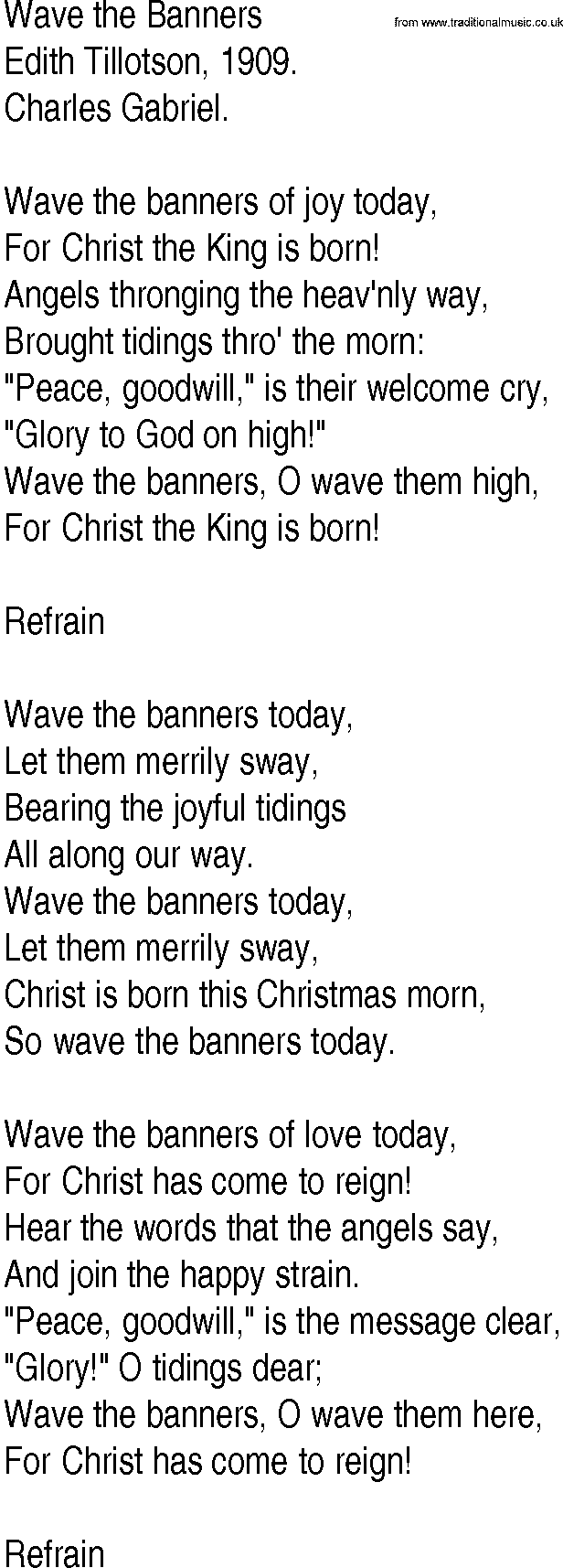 Hymn and Gospel Song: Wave the Banners by Edith Tillotson lyrics