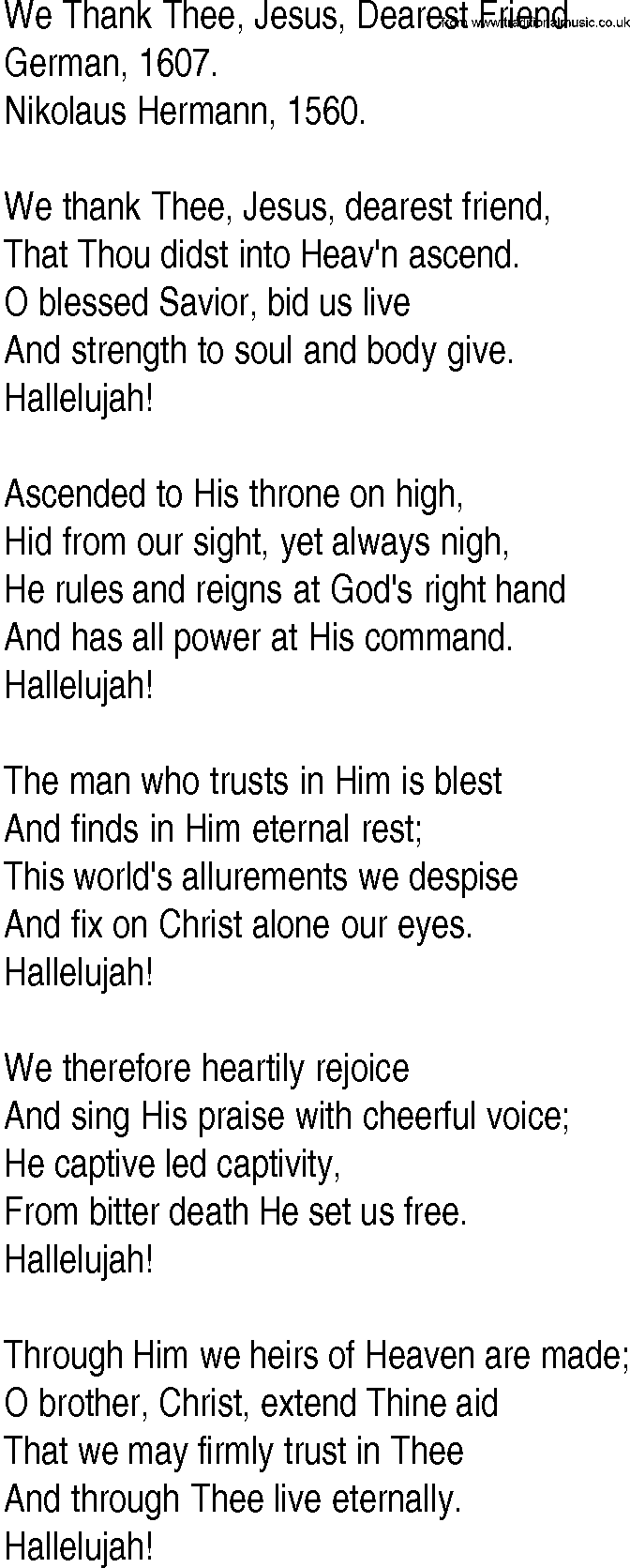 Hymn and Gospel Song: We Thank Thee, Jesus, Dearest Friend by German lyrics