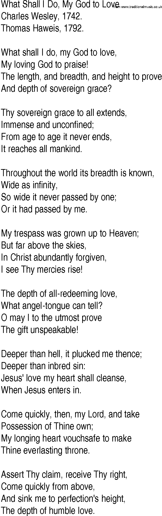 Hymn and Gospel Song: What Shall I Do, My God to Love by Charles Wesley lyrics