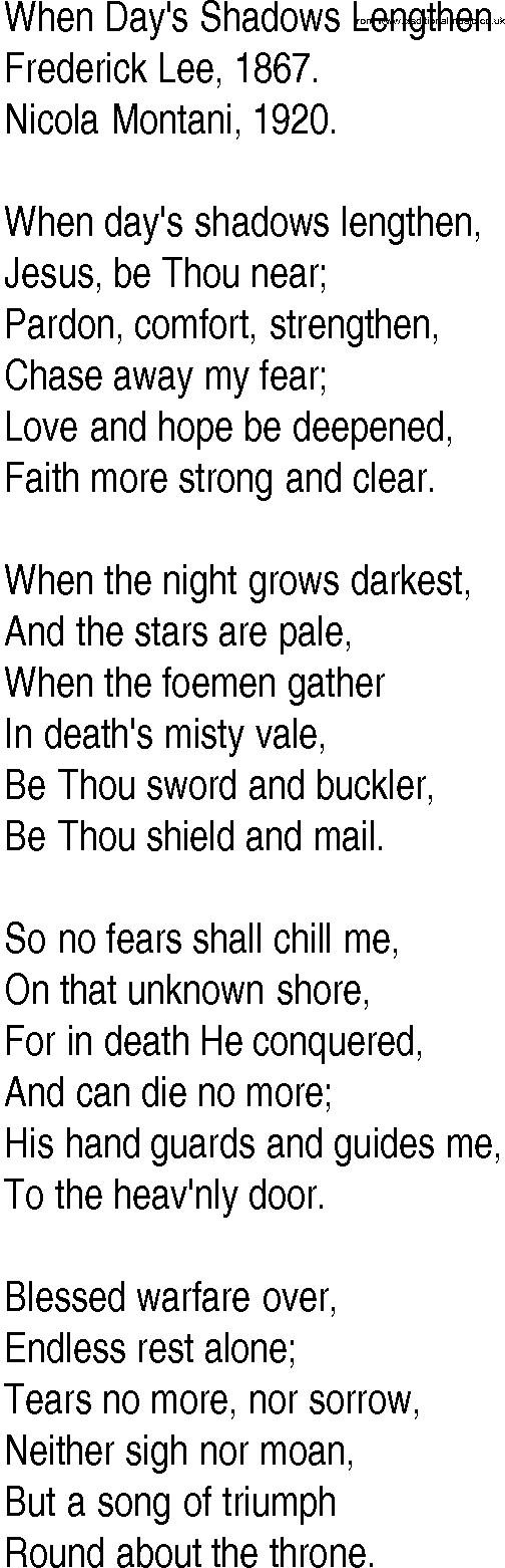 Hymn and Gospel Song: When Day's Shadows Lengthen by Frederick Lee lyrics