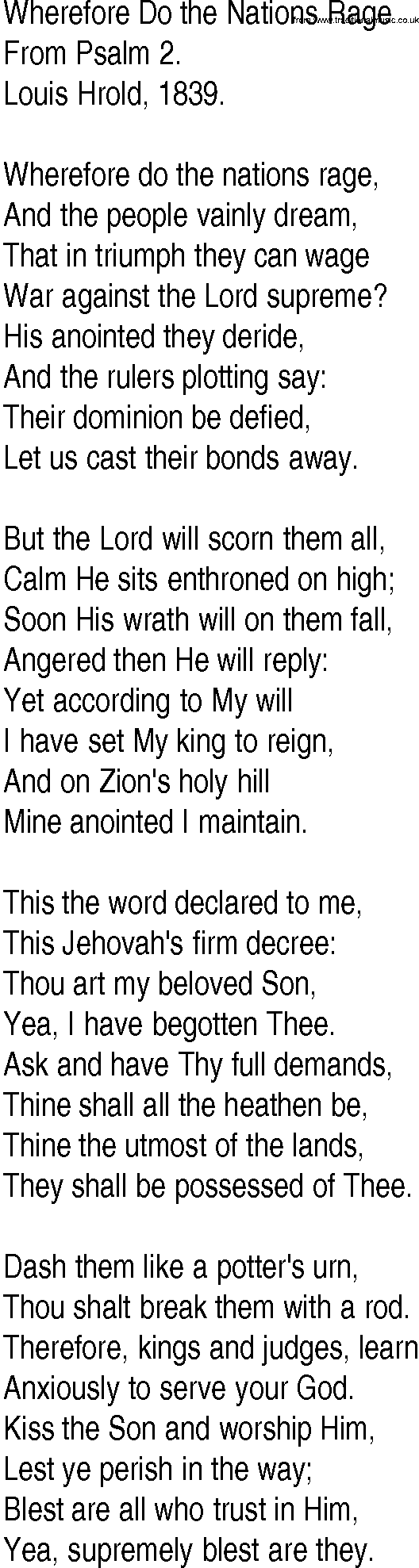 Hymn and Gospel Song: Wherefore Do the Nations Rage by From Psalm lyrics
