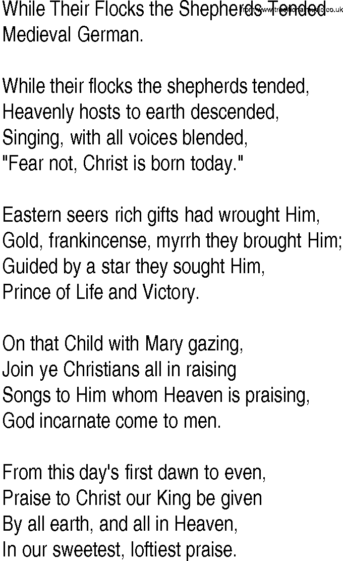 Hymn and Gospel Song: While Their Flocks the Shepherds Tended by Medieval German lyrics