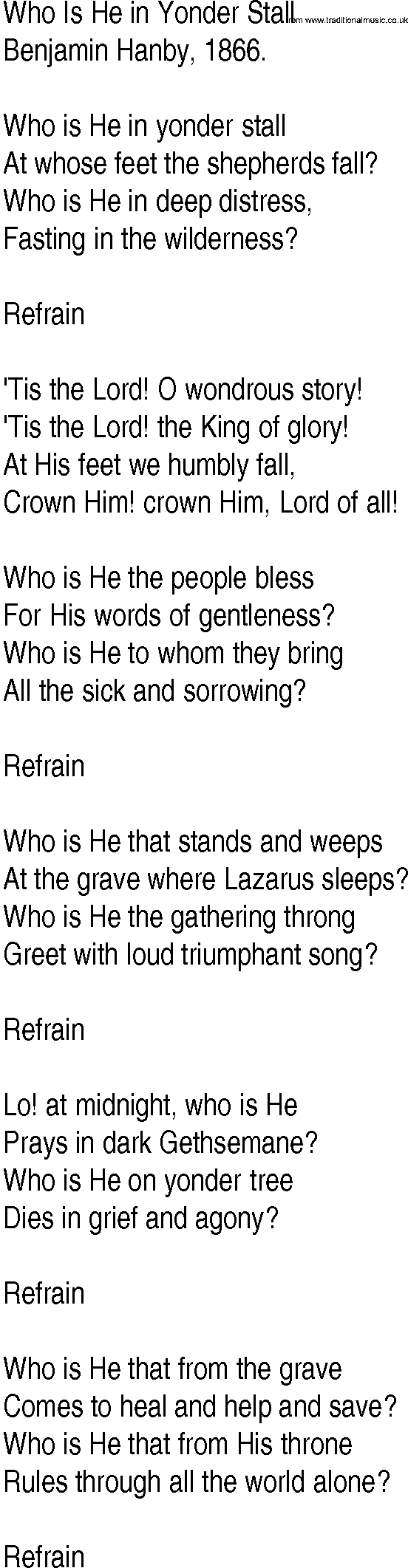 Hymn and Gospel Song: Who Is He in Yonder Stall by Benjamin Hanby lyrics