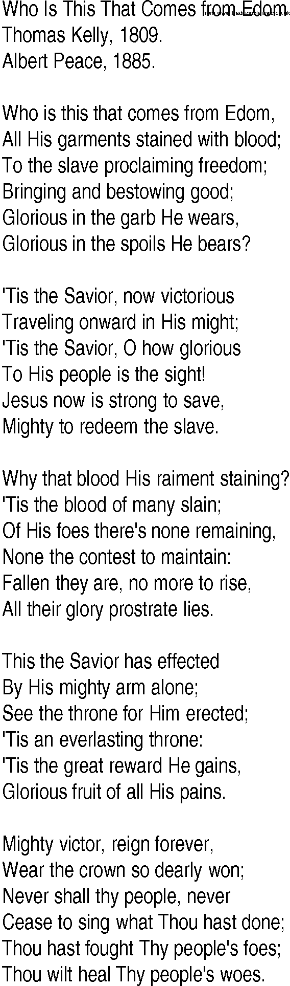 Hymn and Gospel Song: Who Is This That Comes from Edom by Thomas Kelly lyrics
