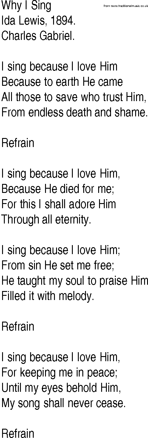 Hymn and Gospel Song: Why I Sing by Ida Lewis lyrics