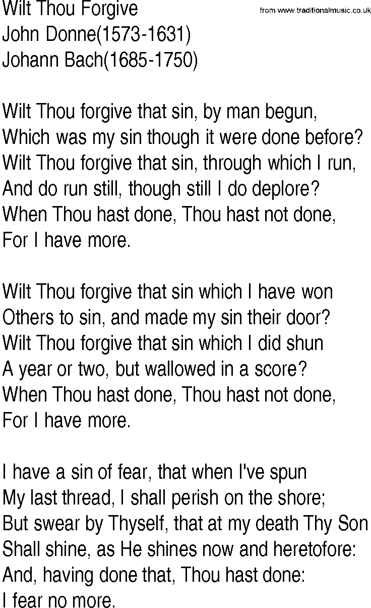 Hymn and Gospel Song: Wilt Thou Forgive by John Donne lyrics