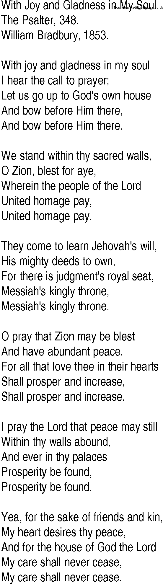 Hymn and Gospel Song: With Joy and Gladness in My Soul by The Psalter lyrics