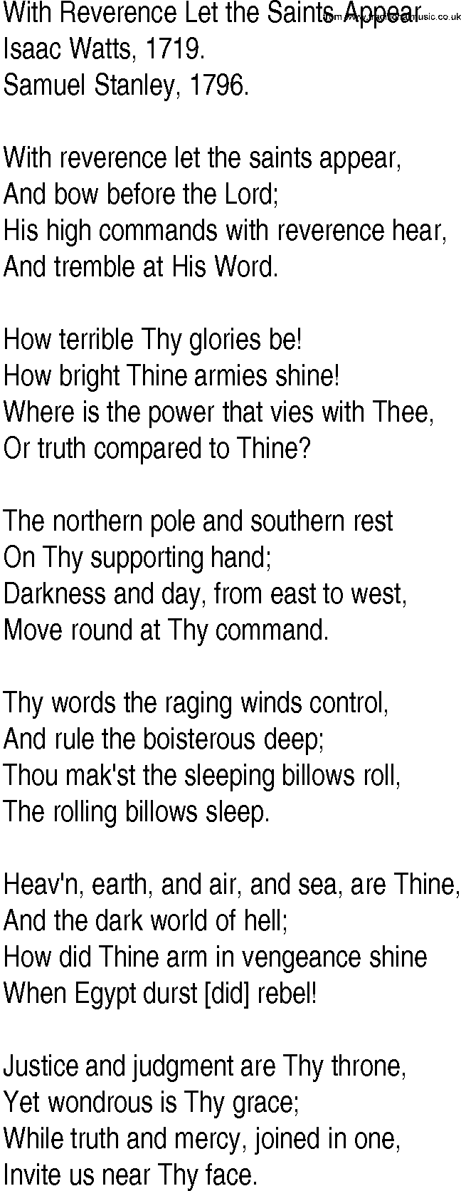 Hymn and Gospel Song: With Reverence Let the Saints Appear by Isaac Watts lyrics