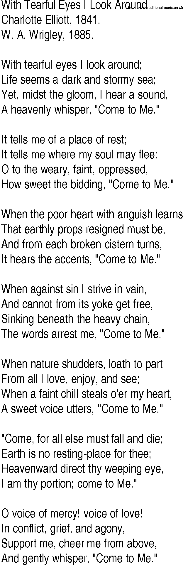 Hymn and Gospel Song: With Tearful Eyes I Look Around by Charlotte Elliott lyrics