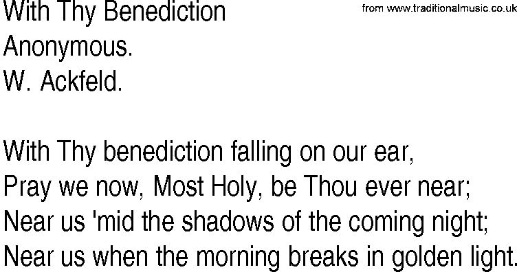 Hymn and Gospel Song: With Thy Benediction by Anonymous lyrics