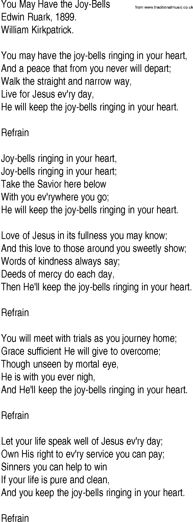Hymn and Gospel Song: You May Have the Joy-Bells by Edwin Ruark lyrics