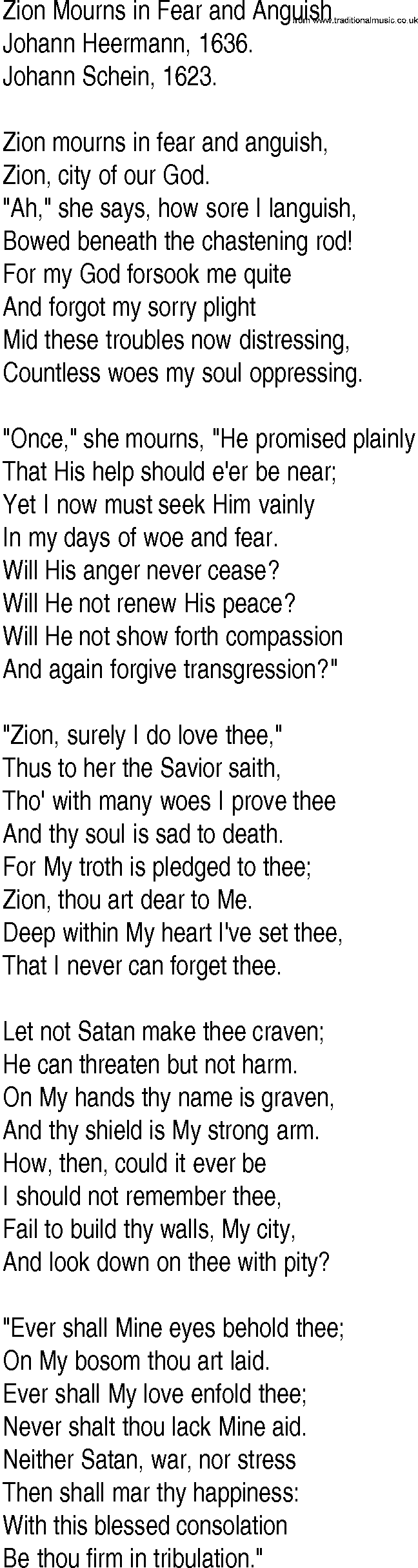Hymn and Gospel Song: Zion Mourns in Fear and Anguish by Johann Heermann lyrics