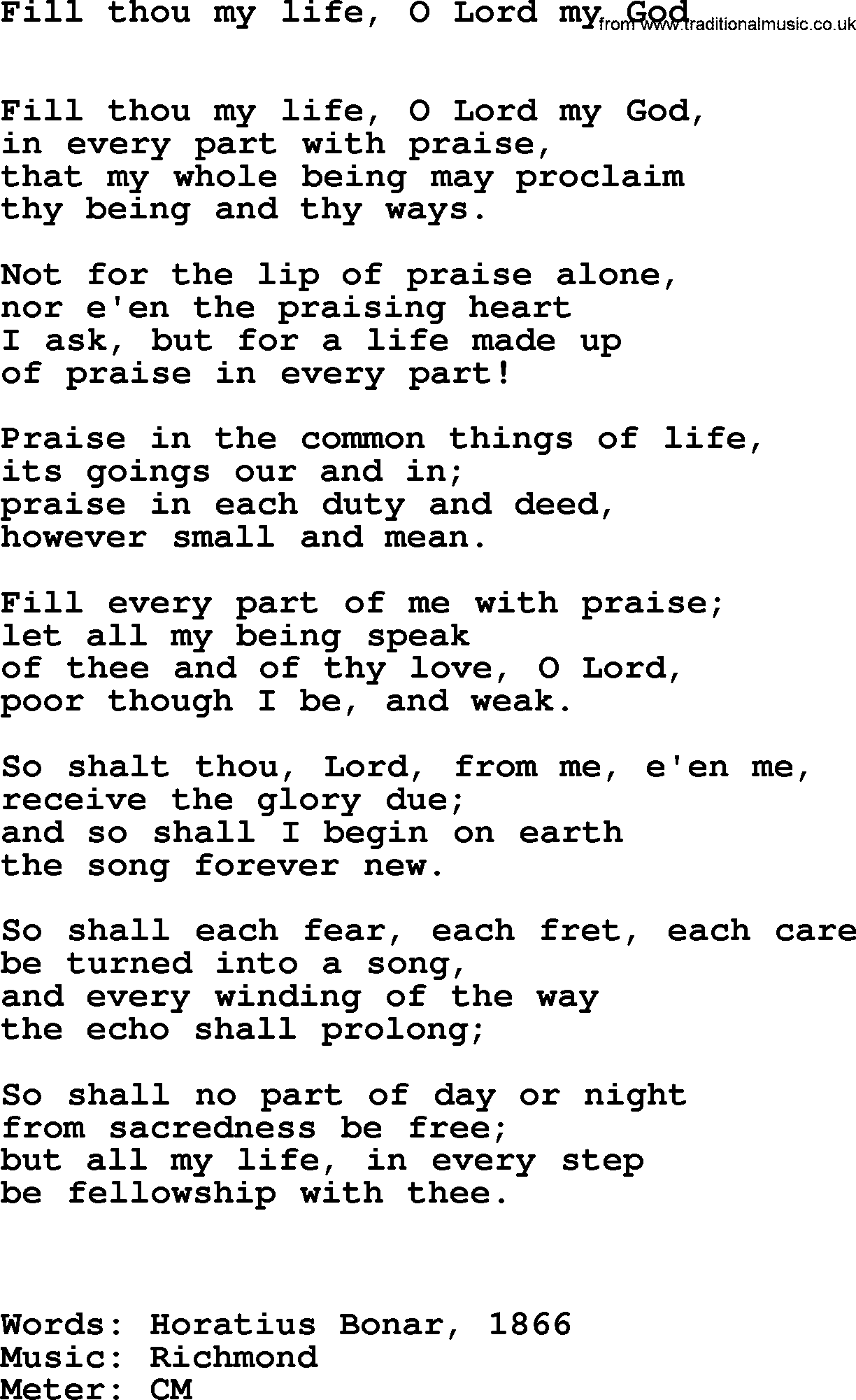 Hymns Ancient and Modern Hymn: Fill Thou My Life, O Lord My God, lyrics with midi music