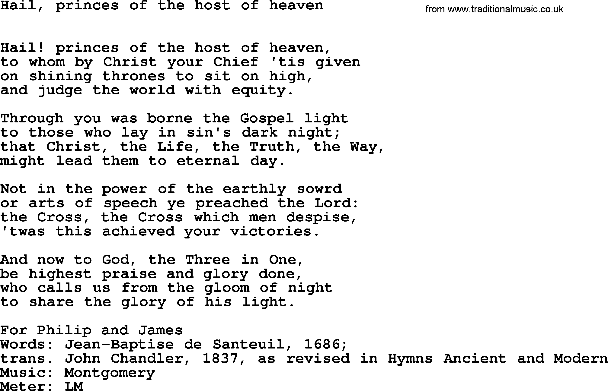 Hymns Ancient and Modern Hymn: Hail, Princes Of The Host Of Heaven, lyrics with midi music