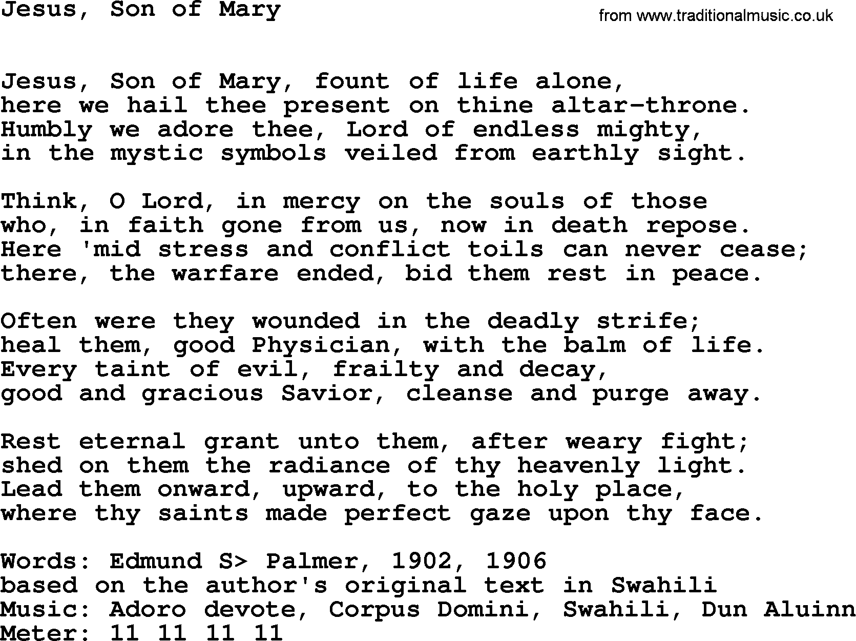 Hymns Ancient and Modern Hymn: Jesus, Son Of Mary, lyrics with midi music