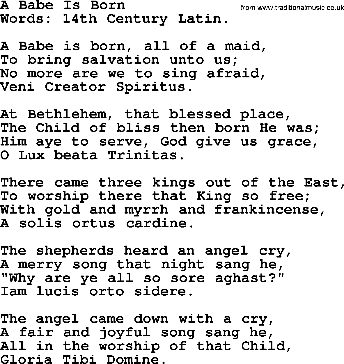 Hymns about Angels, Hymn: A Babe Is Born.txt lyrics with PDF