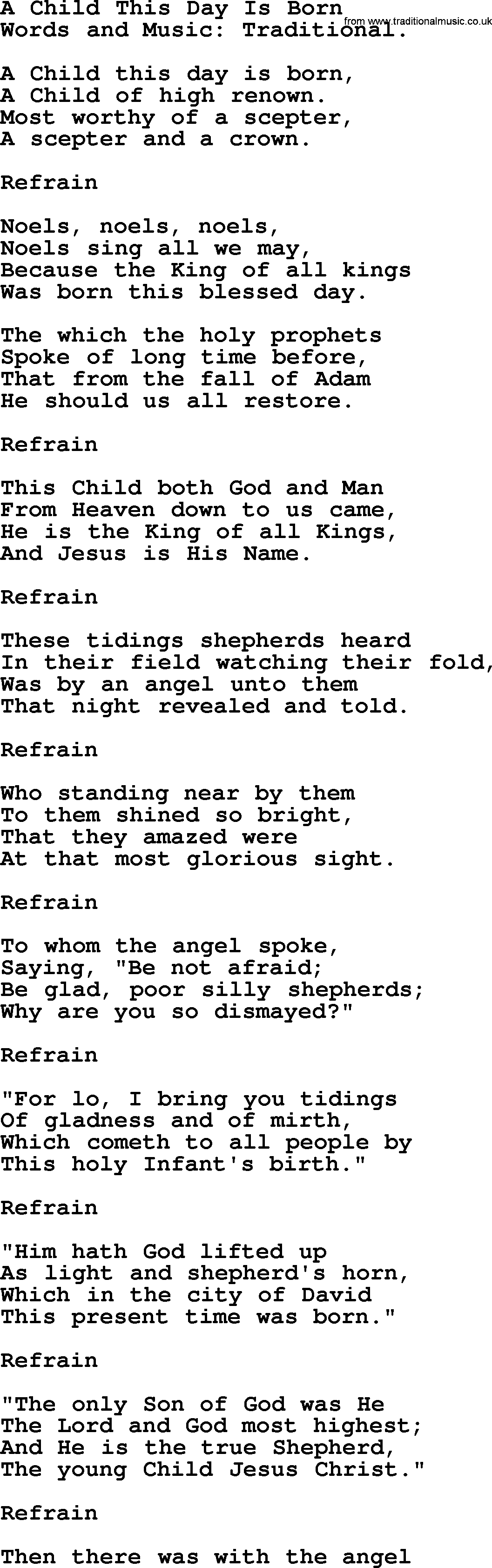 Hymns about Angels, Hymn: A Child This Day Is Born.txt lyrics with PDF
