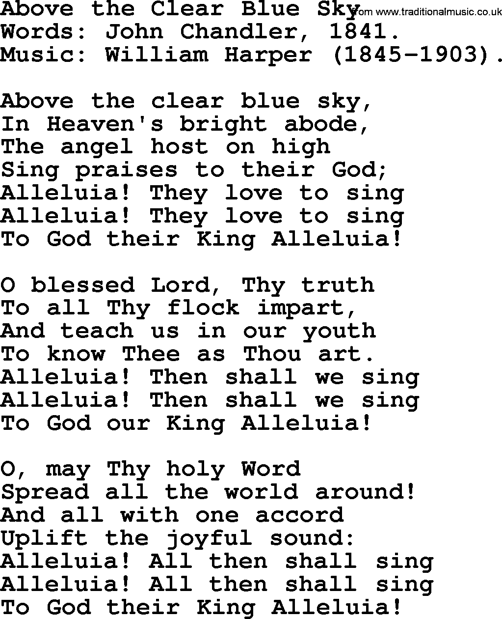 Hymns about Angels, Hymn: Above The Clear Blue Sky.txt lyrics with PDF