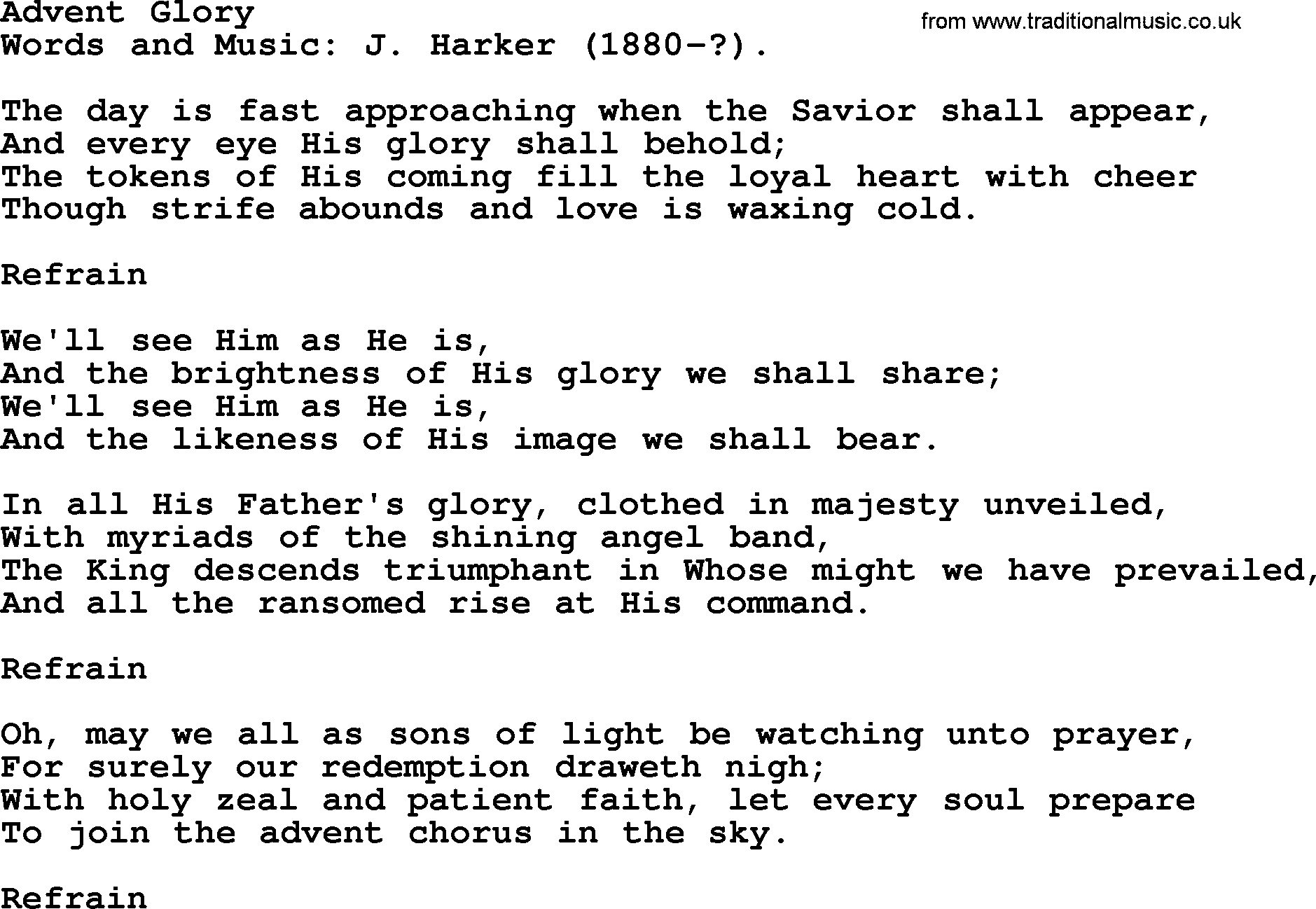 Hymns about Angels, Hymn: Advent Glory.txt lyrics with PDF