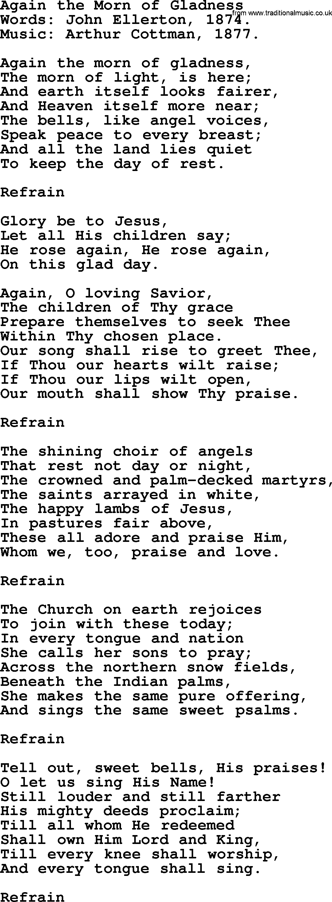Hymns about Angels, Hymn: Again The Morn Of Gladness.txt lyrics with PDF