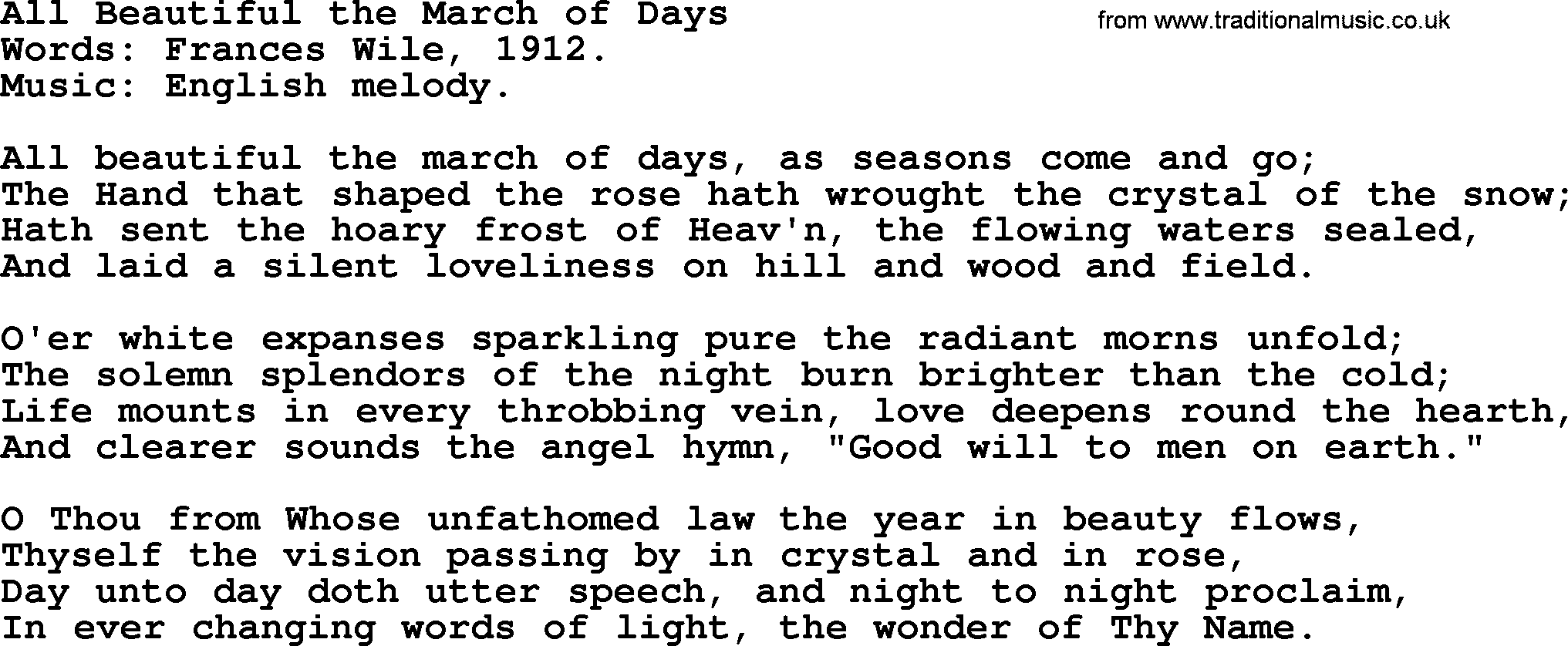 Hymns about Angels, Hymn: All Beautiful The March Of Days.txt lyrics with PDF