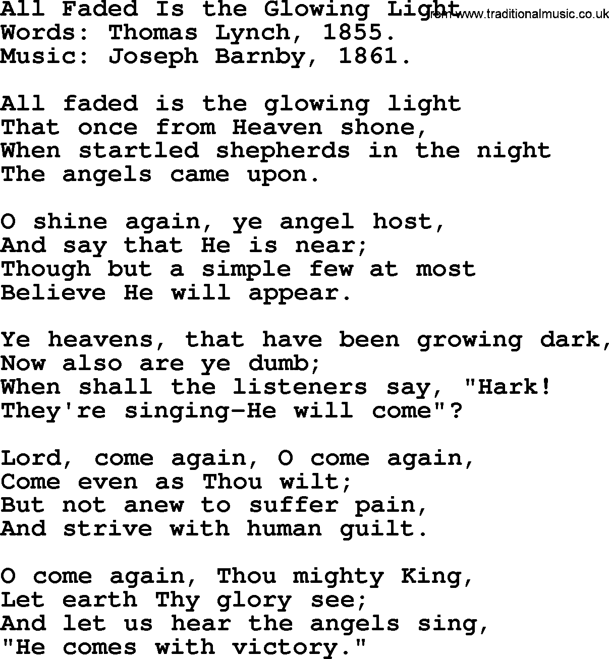 Hymns about Angels, Hymn: All Faded Is The Glowing Light.txt lyrics with PDF