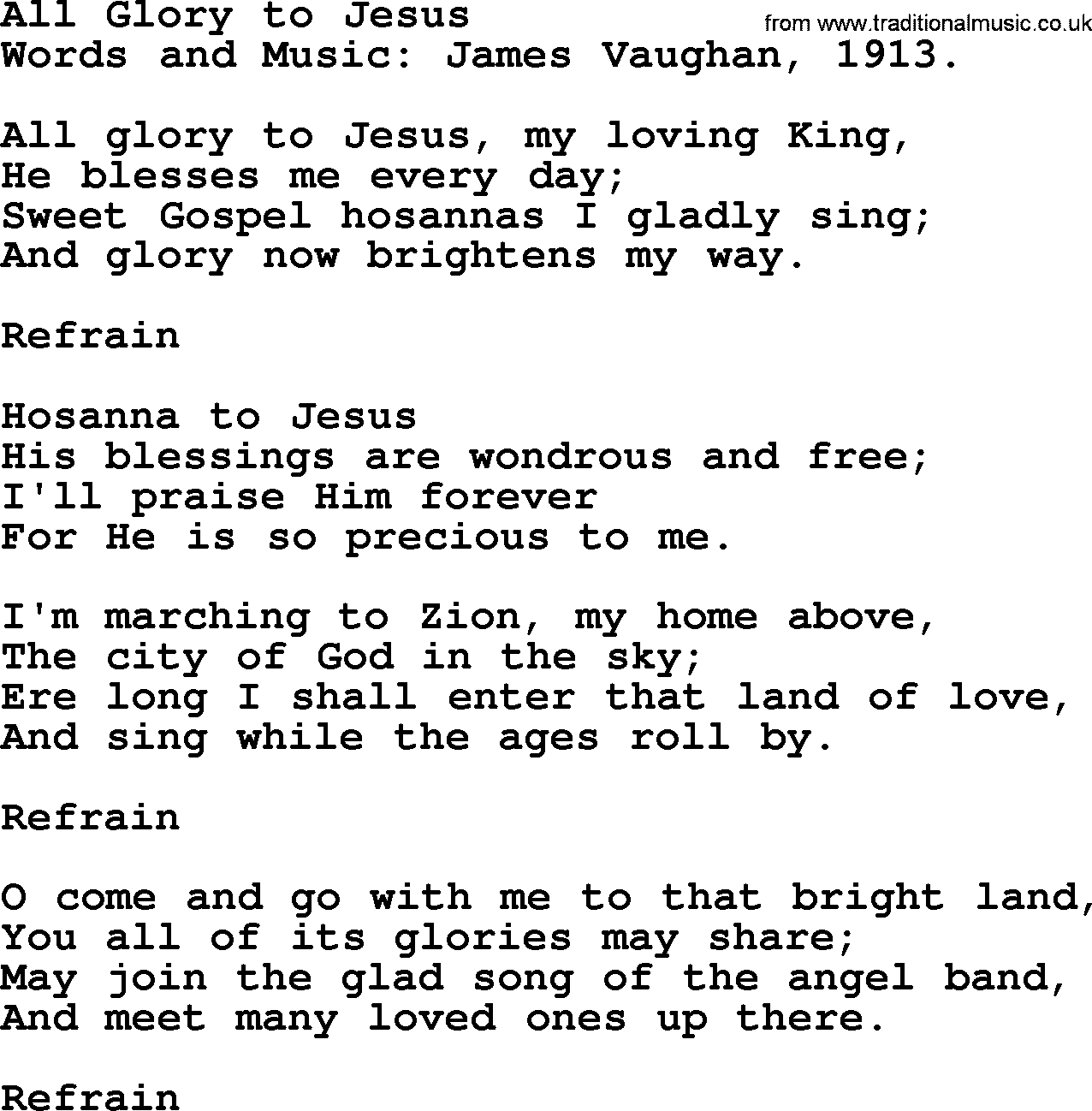 Hymns about Angels, Hymn: All Glory To Jesus.txt lyrics with PDF