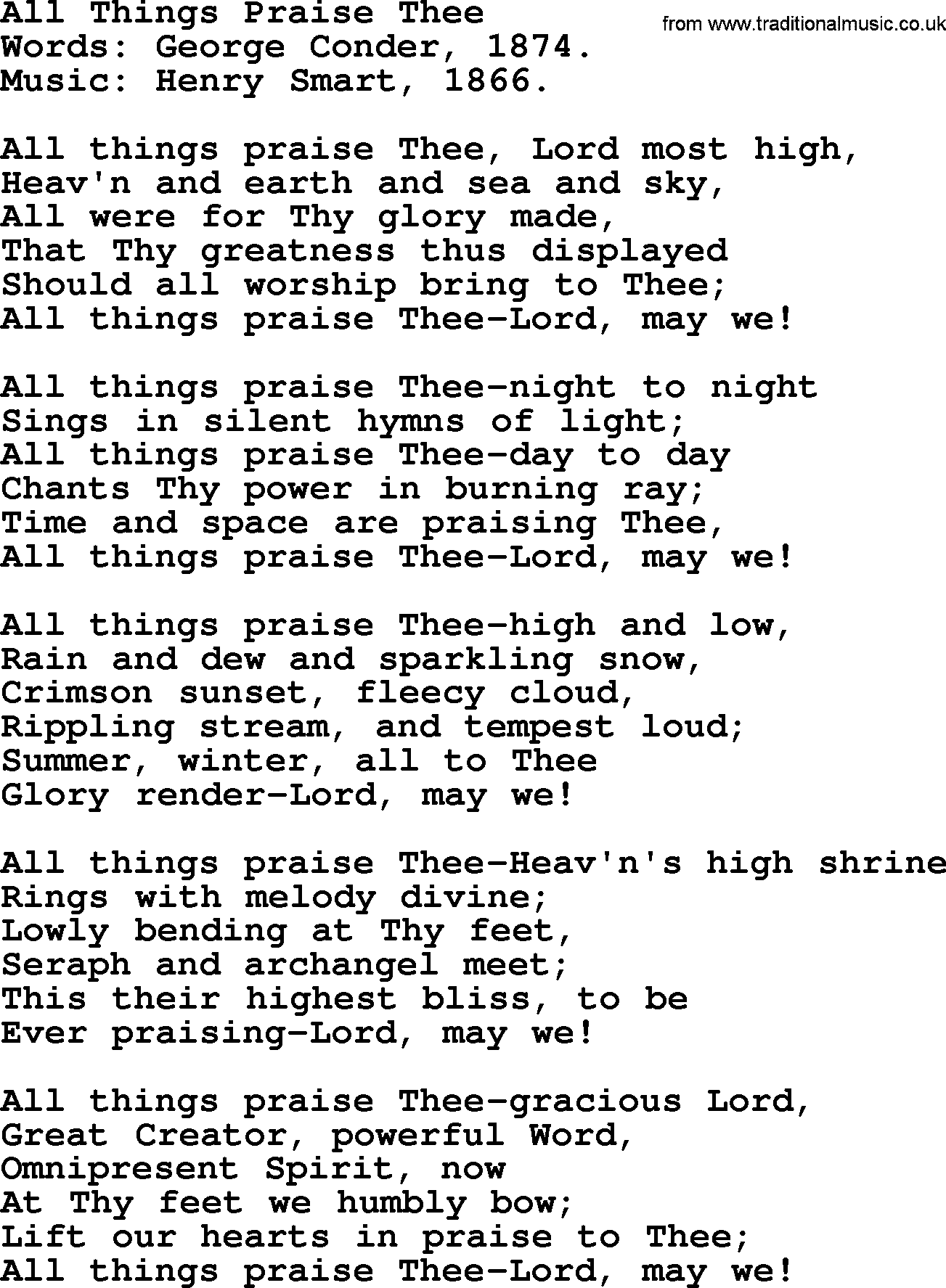 Hymns about Angels, Hymn: All Things Praise Thee.txt lyrics with PDF