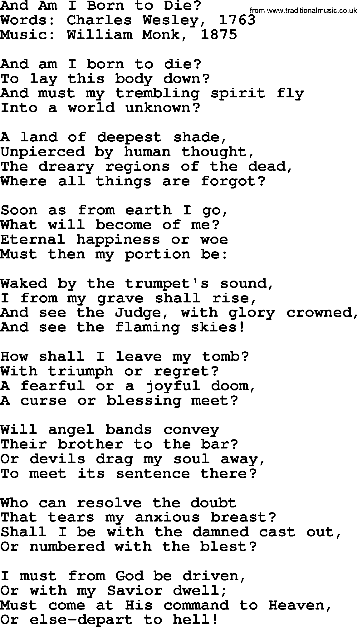 Hymns about Angels, Hymn: And Am I Born To Die_.txt lyrics with PDF