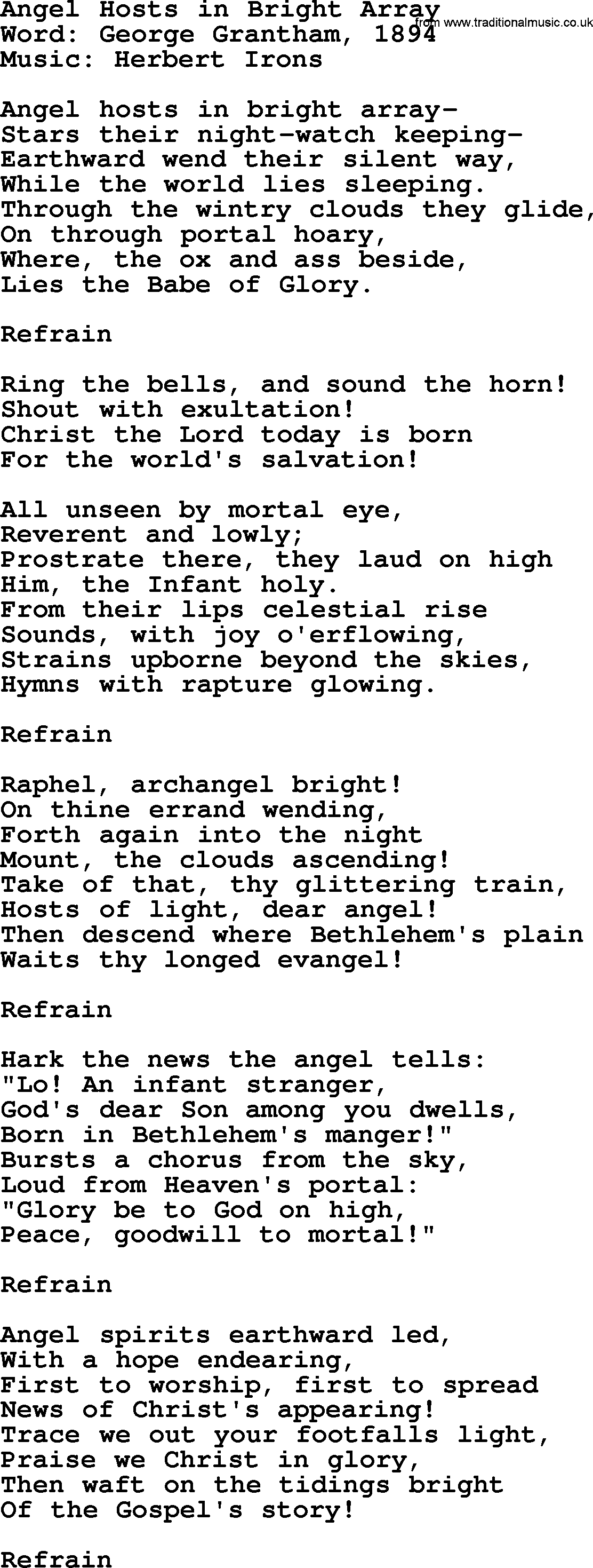 Hymns about Angels, Hymn: Angel Hosts In Bright Array.txt lyrics with PDF