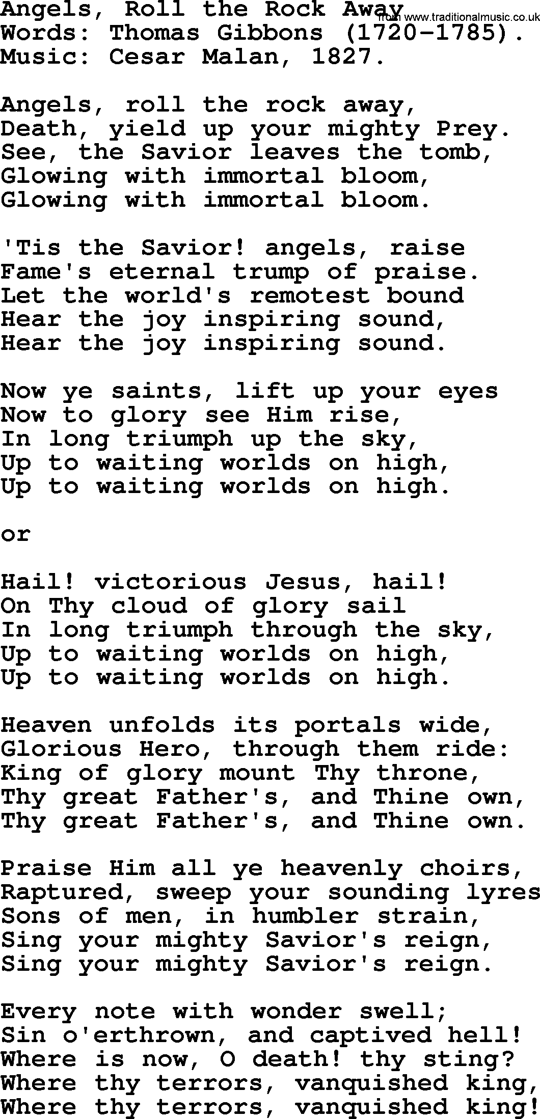 Hymns about Angels, Hymn: Angels, Roll The Rock Away.txt lyrics with PDF