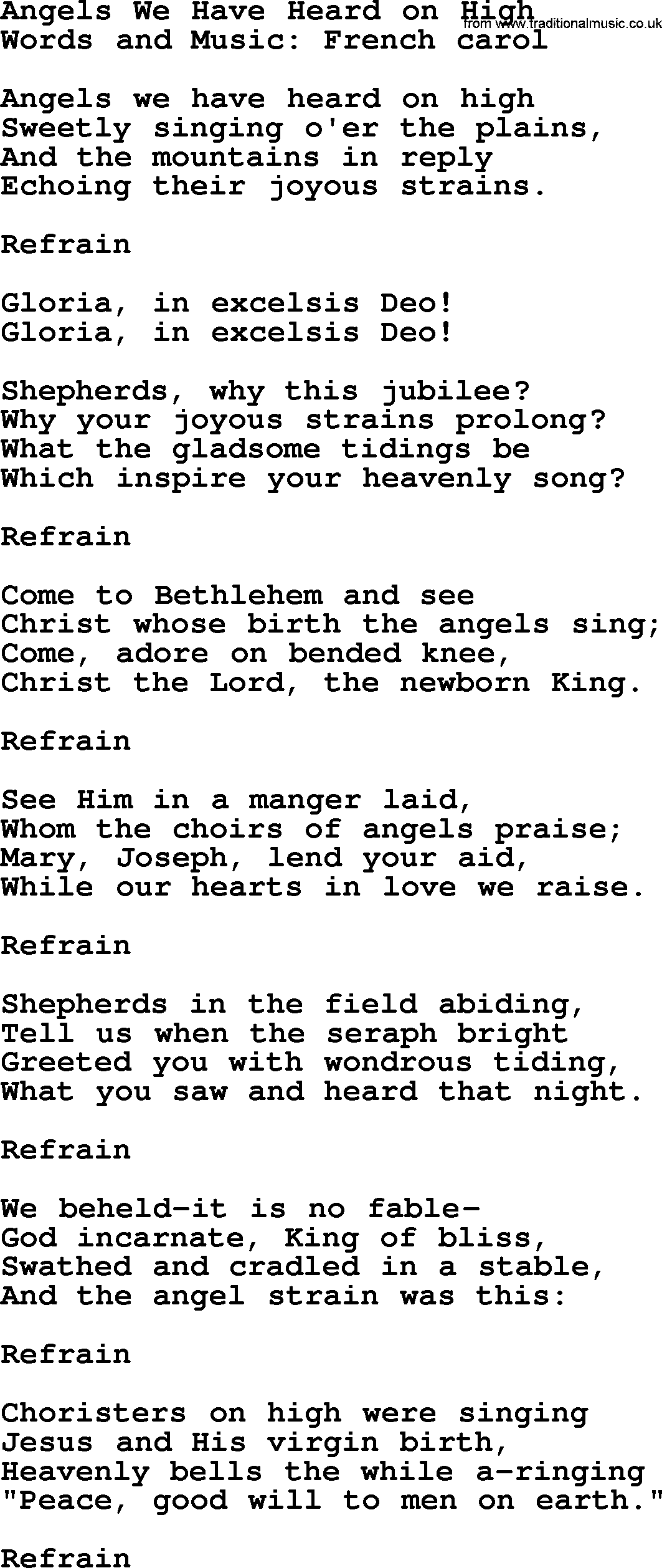 Hymns about Angels, Hymn: Angels We Have Heard On High.txt lyrics with PDF