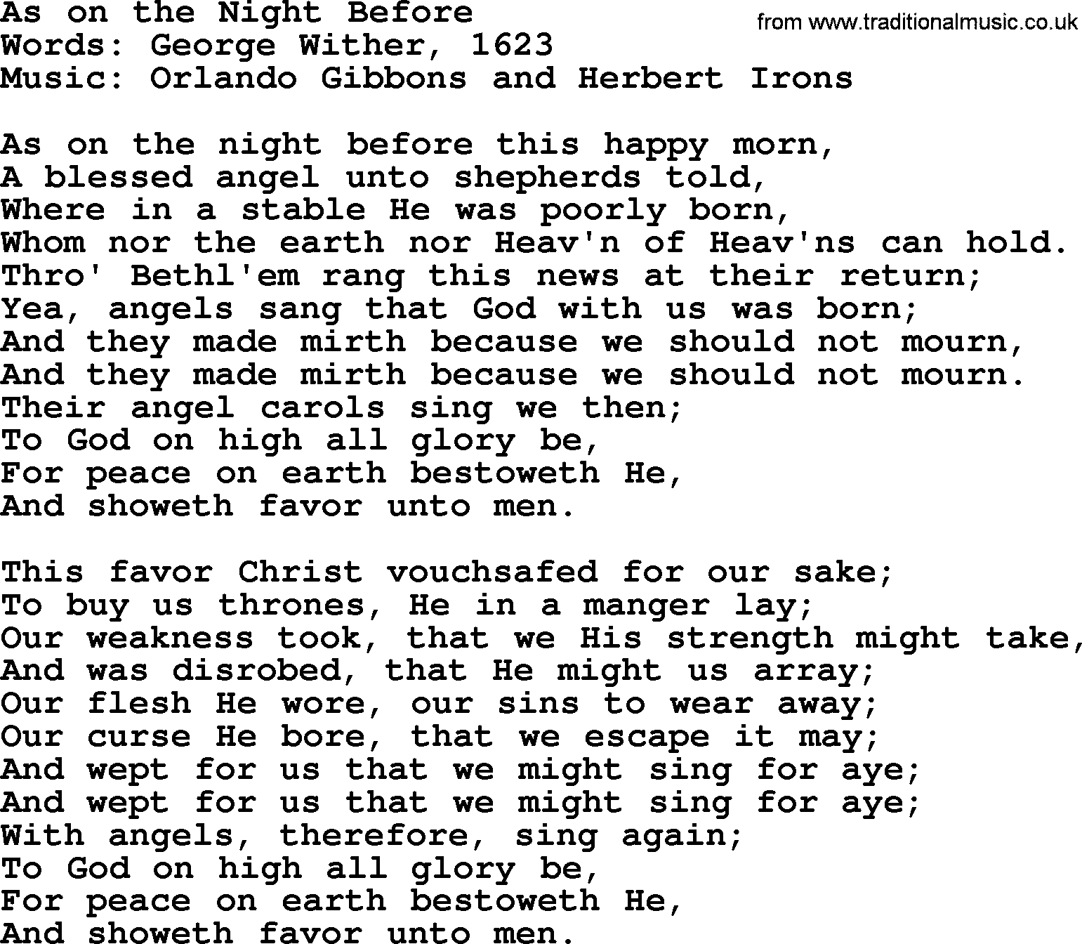 Hymns about Angels, Hymn: As On The Night Before.txt lyrics with PDF