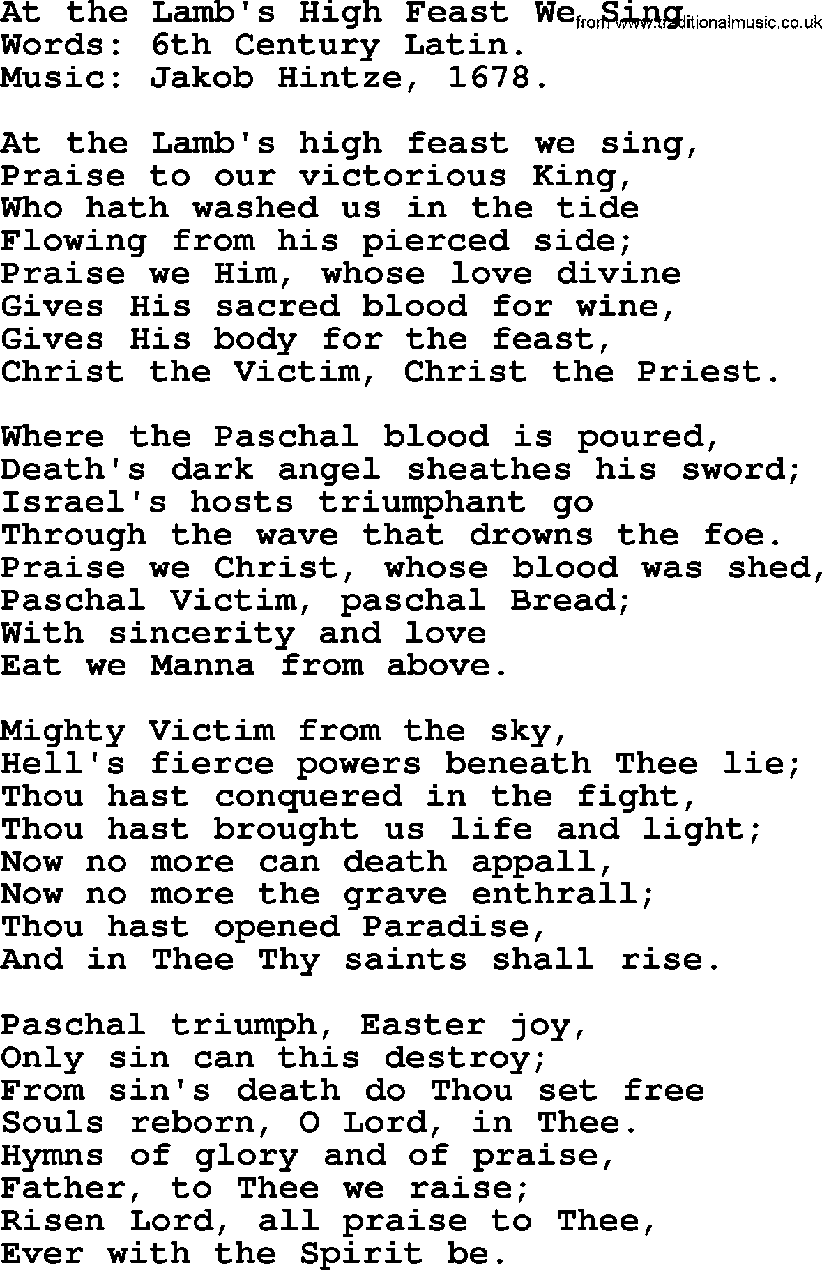 Hymns about Angels, Hymn: At The Lamb's High Feast We Sing.txt lyrics with PDF