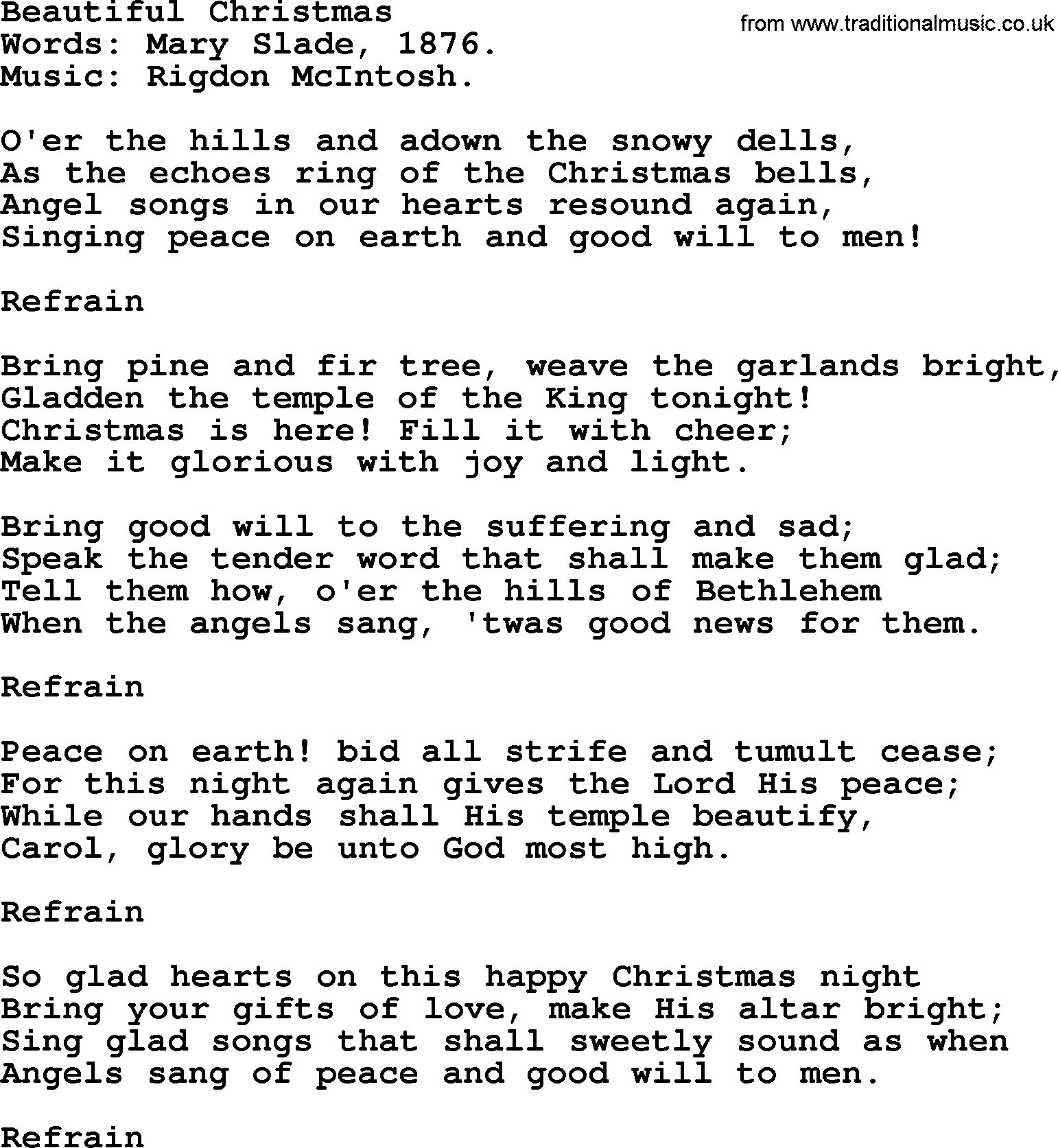 Hymns about Angels, Hymn: Beautiful Christmas.txt lyrics with PDF
