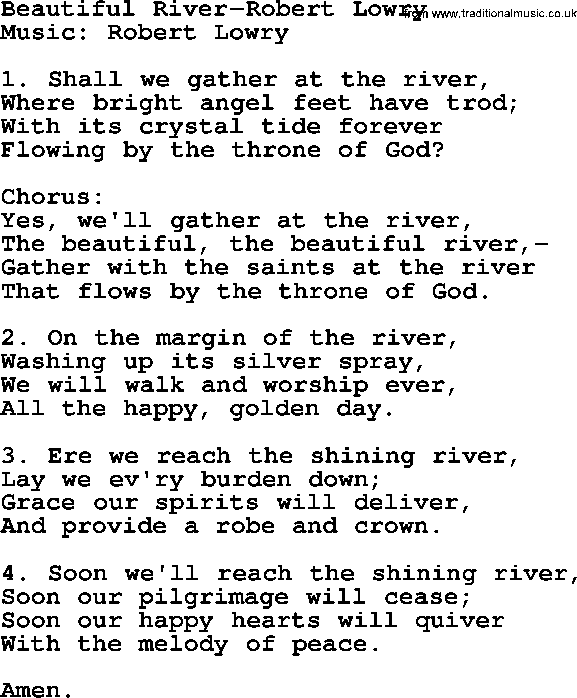 Hymns about Angels, Hymn: Beautiful River-robert Lowry.txt lyrics with PDF