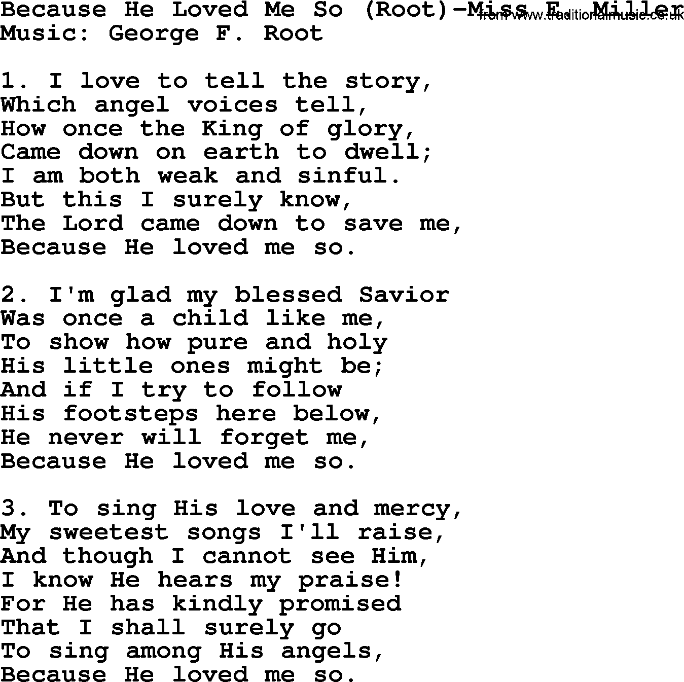 Hymns about Angels, Hymn: Because He Loved Me So (root)-miss E. Miller.txt lyrics with PDF