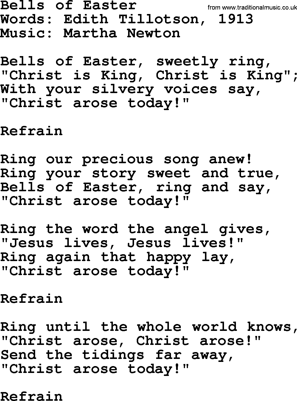 Hymns about Angels, Hymn: Bells Of Easter.txt lyrics with PDF