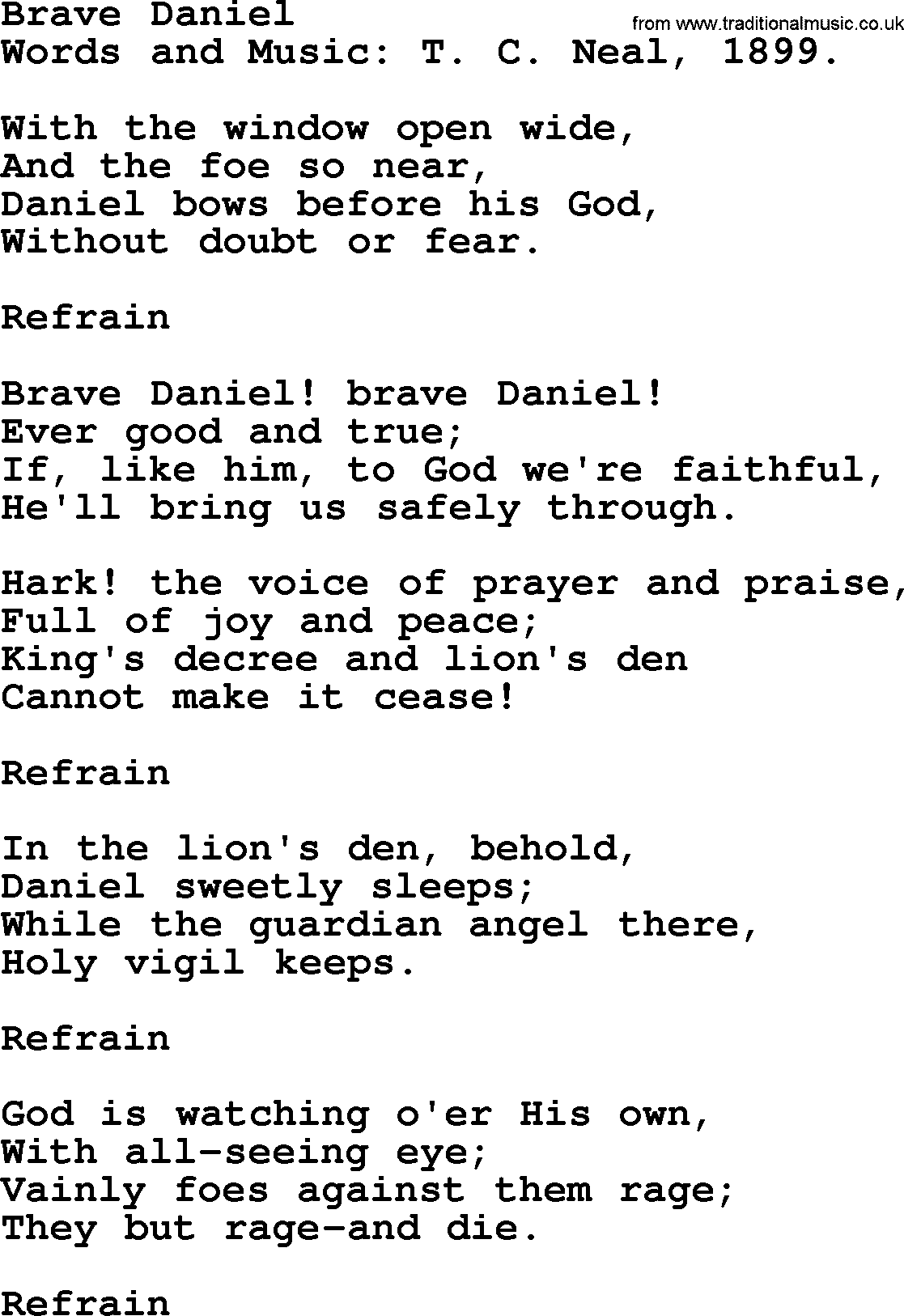 Hymns about Angels, Hymn: Brave Daniel.txt lyrics with PDF