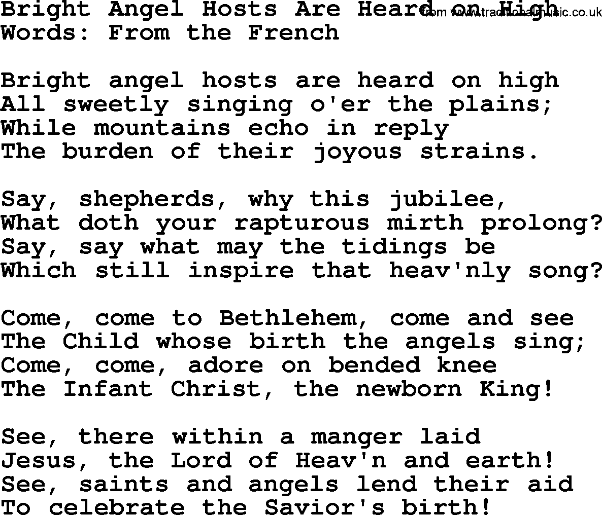 Hymns about Angels, Hymn: Bright Angel Hosts Are Heard On High.txt lyrics with PDF