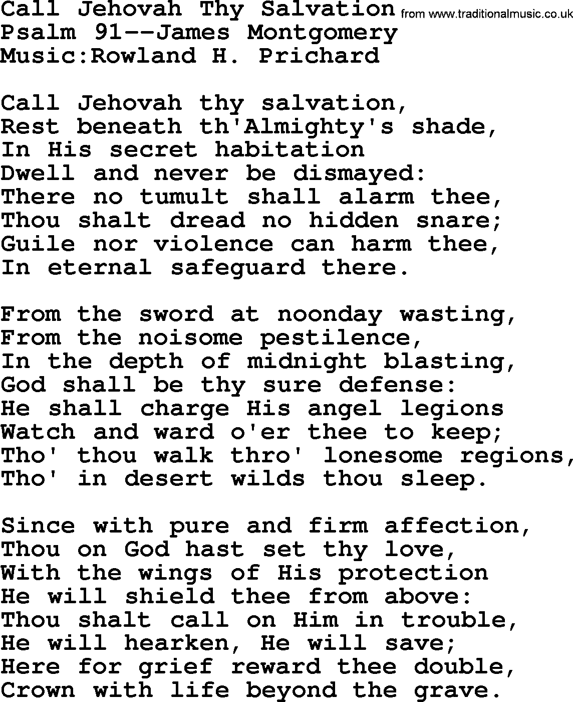 Hymns about Angels, Hymn: Call Jehovah Thy Salvation.txt lyrics with PDF