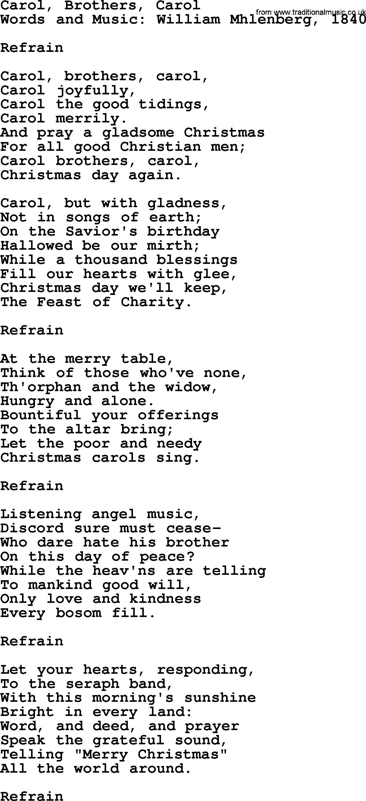 Hymns about Angels, Hymn: Carol, Brothers, Carol.txt lyrics with PDF