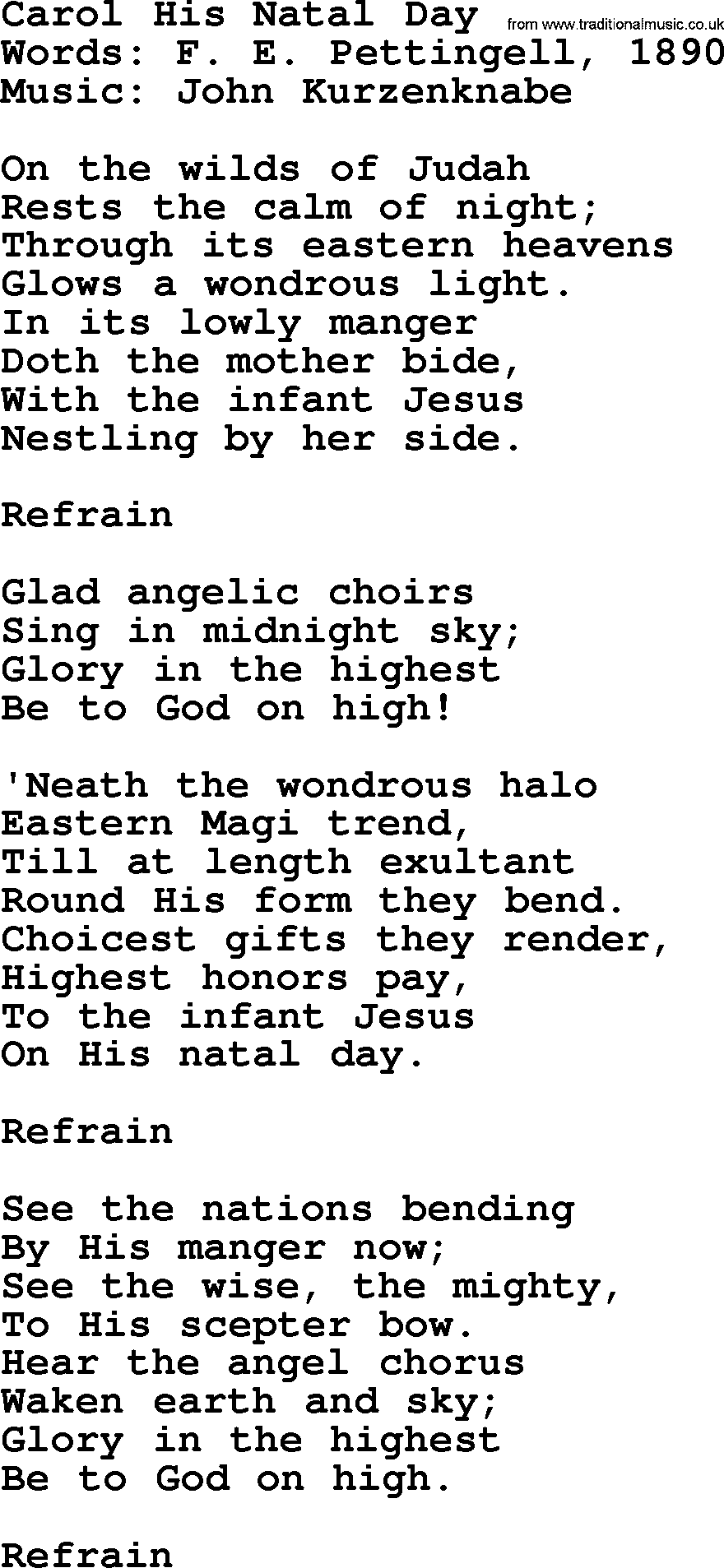 Hymns about Angels, Hymn: Carol His Natal Day.txt lyrics with PDF